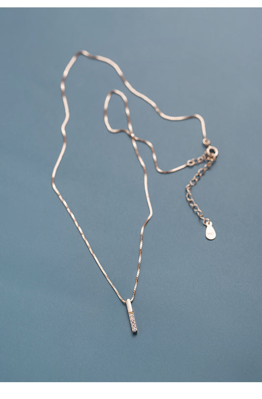 S925 Sterling Silver Micro Diamond Vertical Bar Temperament Clavicle Necklace Women