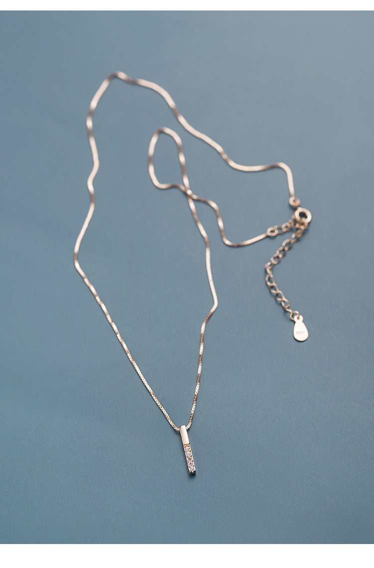 S925 Sterling Silver Micro Diamond Vertical Bar Temperament Clavicle Necklace Women