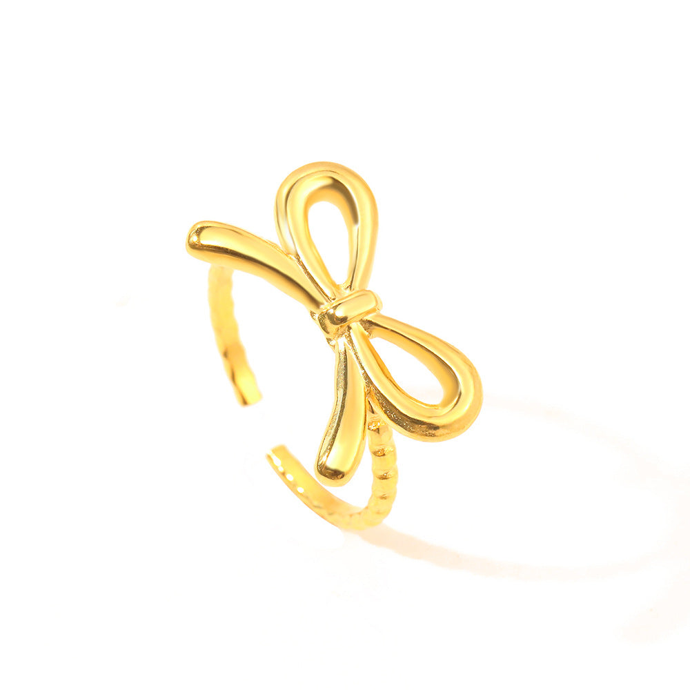 European And American Fashion Bowknot Stainless Steel Open Adjustable Ring