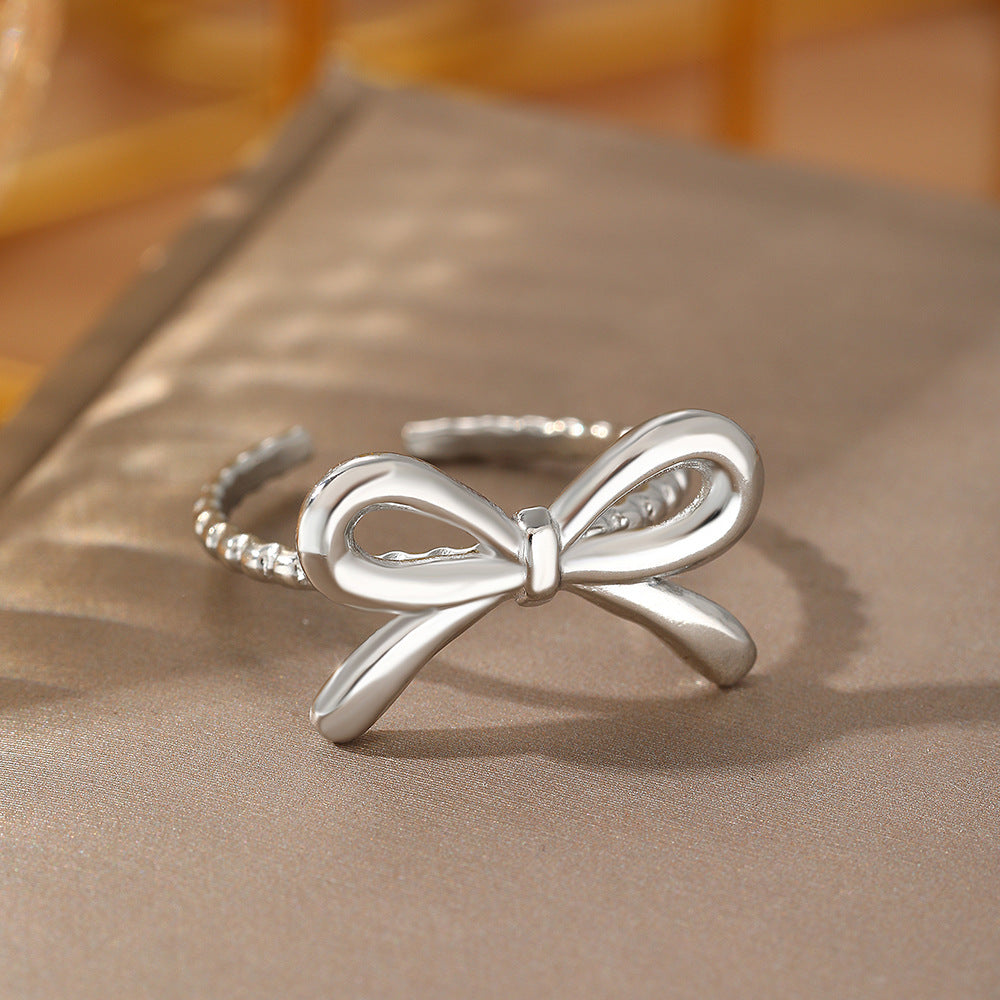 European And American Fashion Bowknot Stainless Steel Open Adjustable Ring
