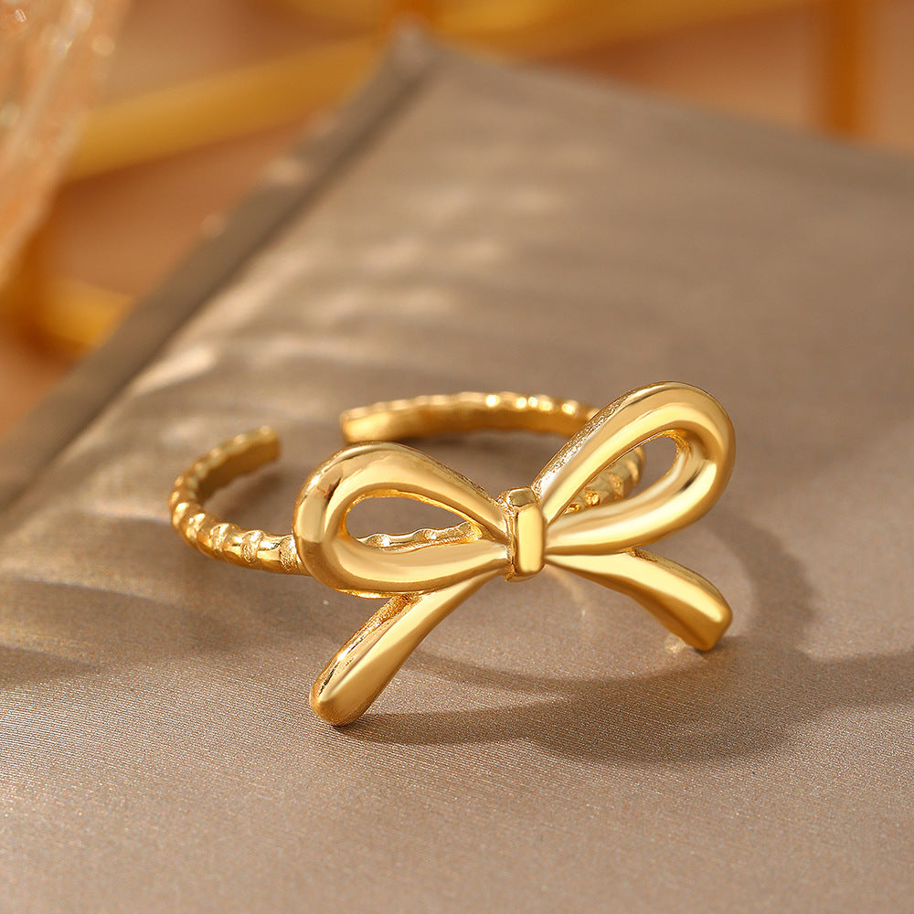 European And American Fashion Bowknot Stainless Steel Open Adjustable Ring