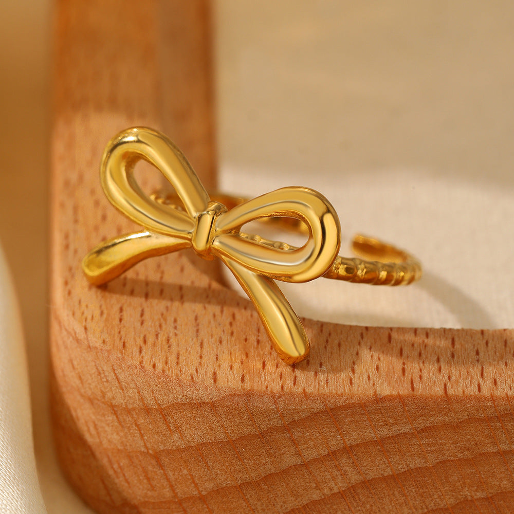 European And American Fashion Bowknot Stainless Steel Open Adjustable Ring